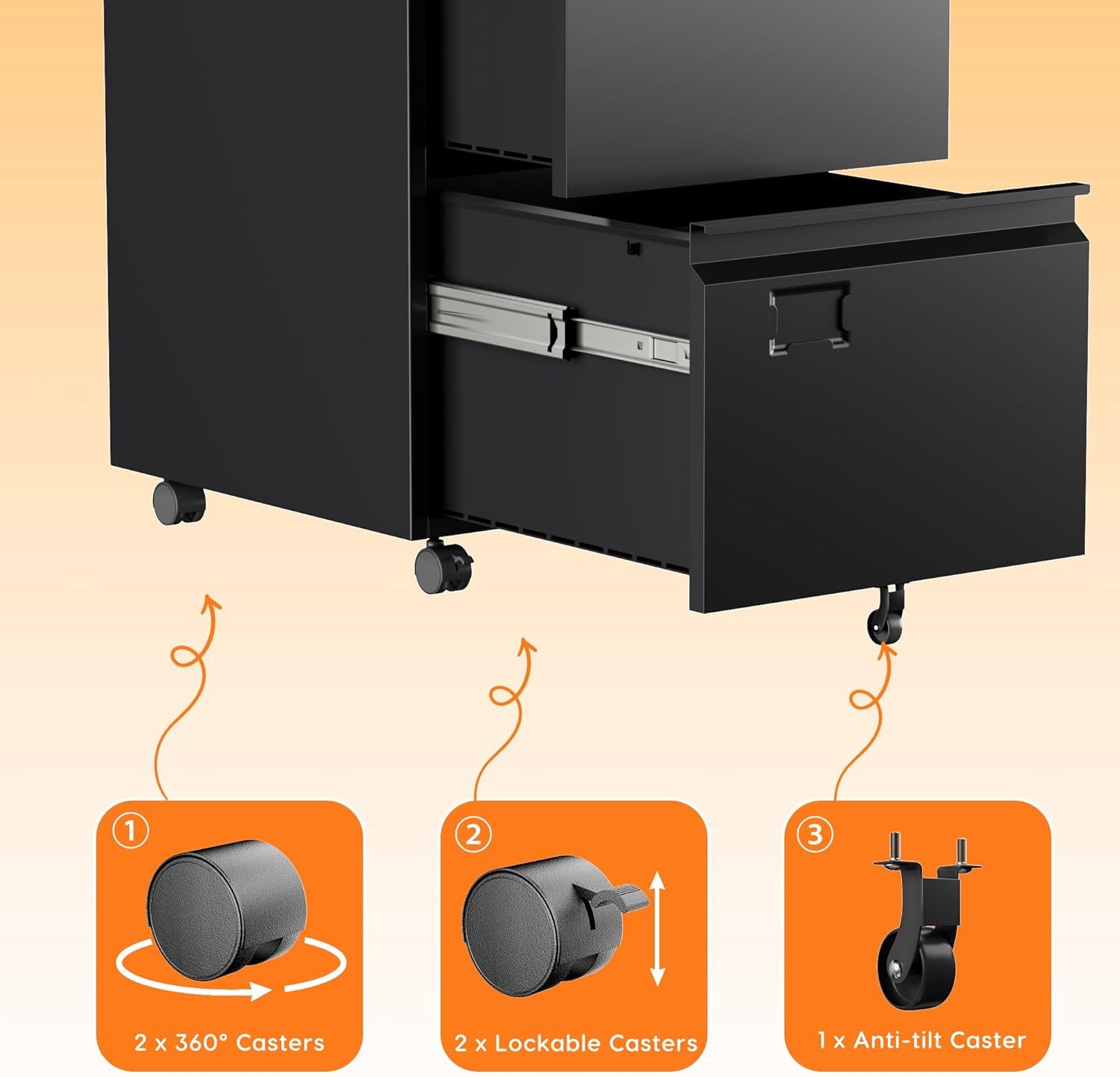 2 Drawer Mobile File Cabinet, Metal Under Desk Cabinet With Lock Name Card Holder For Office Home, Legal Letter Size, Assembly Required - Image 5