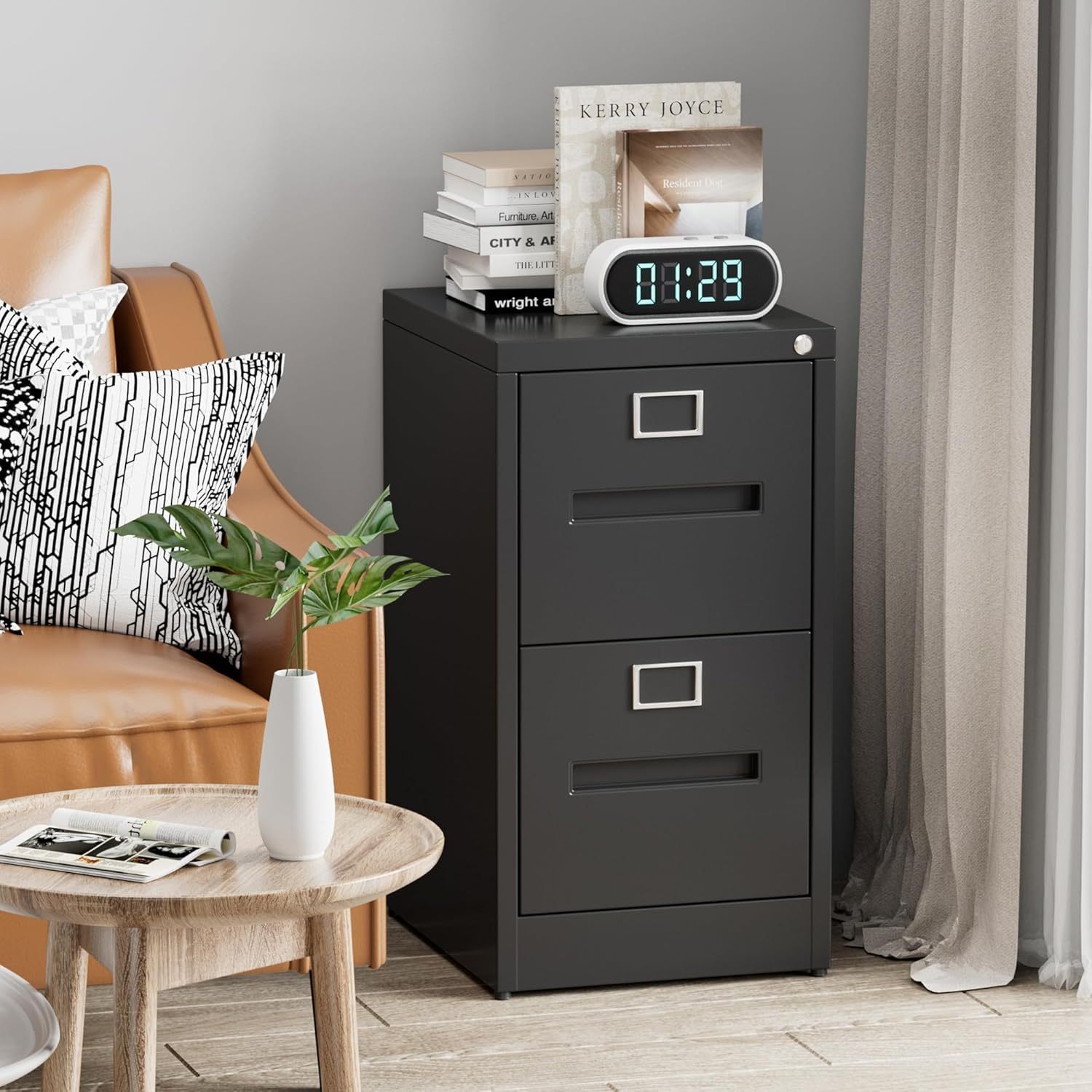 2 Drawer Mobile File Cabinet, Metal Under Desk Cabinet With Lock Name Card Holder For Office Home, Legal Letter Size, Assembly Required - Image 8