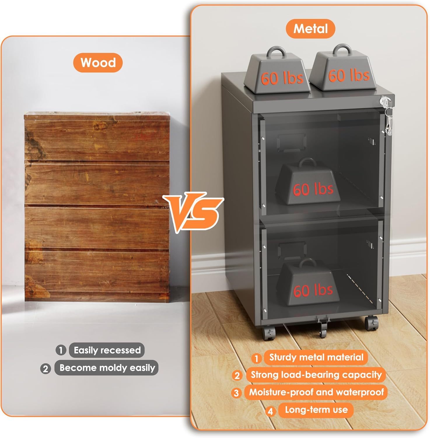 2 Drawer Mobile File Cabinet, Metal Under Desk Cabinet With Lock Name Card Holder For Office Home, Legal Letter Size, Assembly Required - Image 6