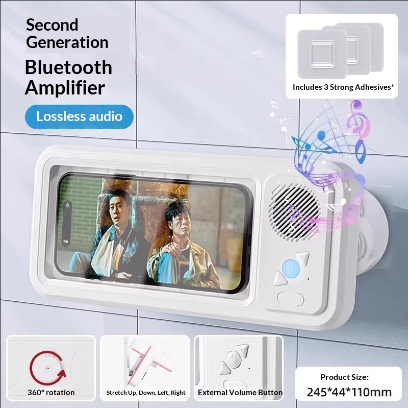 Bathroom Waterproof Mobile Phone Box Bluetooth Speaker Audio Bath TV Stand Mobile Phone Holder 360 Degree Rotation Touch Screen - Image 9