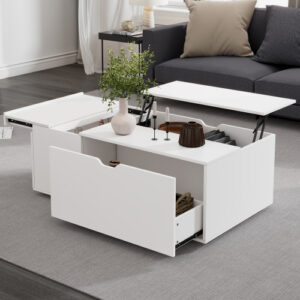 Lift Up Coffee Table, Coffee Table With Drawer, Wooden Tea Tables Sofa End Tables For Living Room Furniture , White