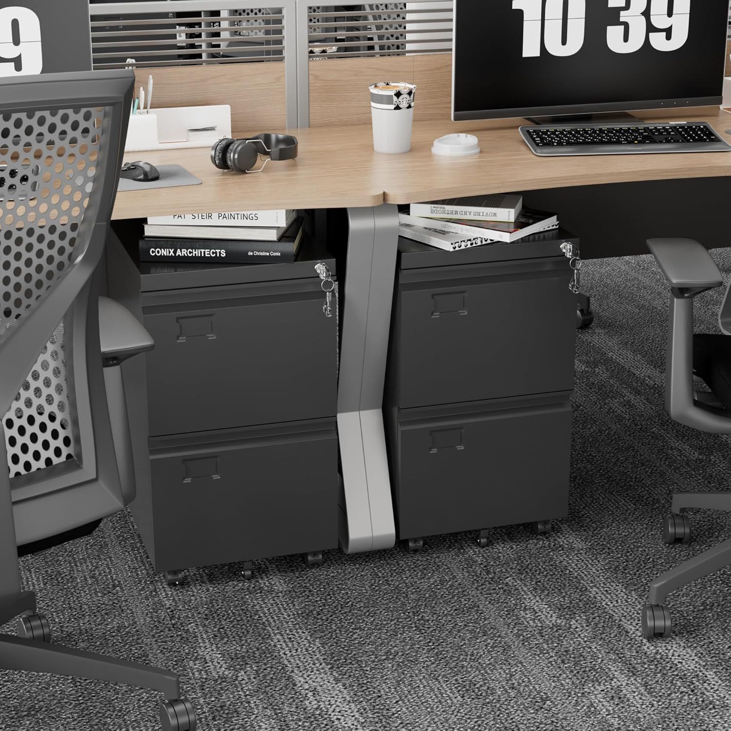 2 Drawer Mobile File Cabinet, Metal Under Desk Cabinet With Lock Name Card Holder For Office Home, Legal Letter Size, Assembly Required - Image 4