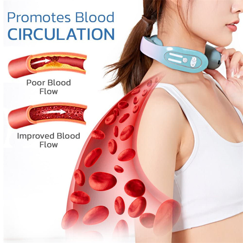 EMS Neck Acupoints Lymphvity Massager Device Intelligent Neck Massager With Heat Blue Hot Design - Image 2