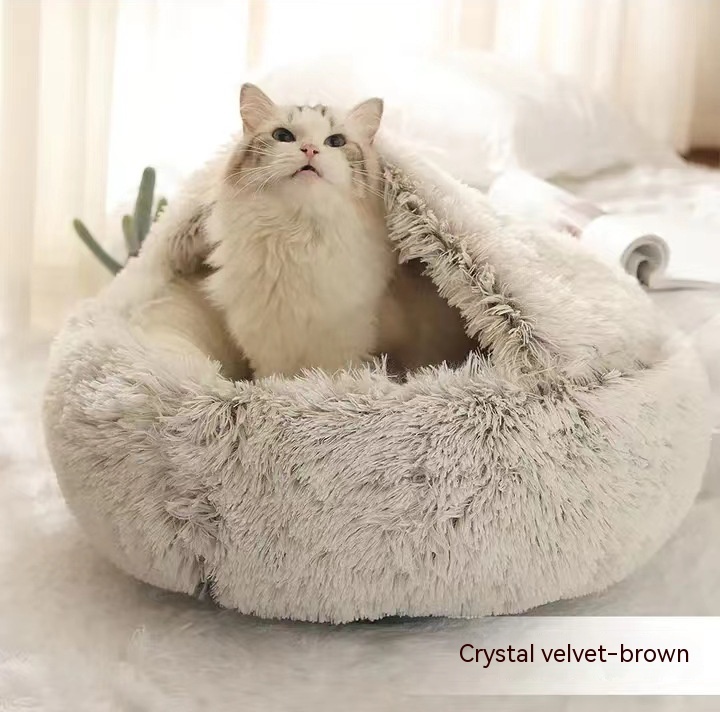 2 In 1 Dog And Cat Bed Pet Winter Bed Round Plush Warm Bed House Soft Long Plush Pets Bed Pet Products - Image 2