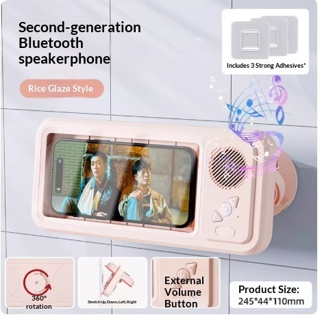 Bathroom Waterproof Mobile Phone Box Bluetooth Speaker Audio Bath TV Stand Mobile Phone Holder 360 Degree Rotation Touch Screen - Image 7