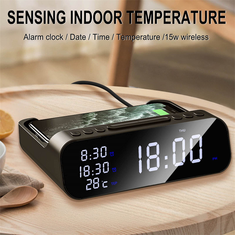15W Three-in-one Wireless Charger Temperature Tester Multi Alarm Clock Fast Charging Mobile Phone Usb Charger Charging Station - Image 10