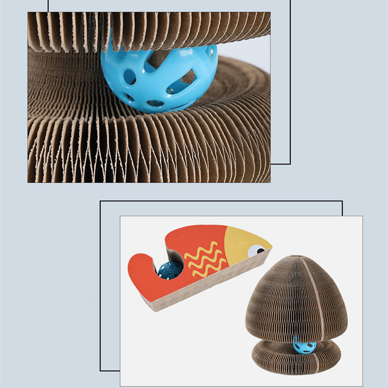 Magic Organ Foldable Cat Scratch Board Toy With Bell Cat Grinding Claw Cat Climbing Frame Round Corrugated Cats Interactive Toys - Image 5
