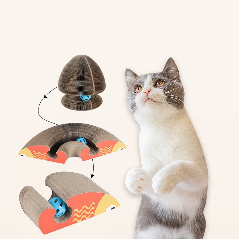 Magic Organ Foldable Cat Scratch Board Toy With Bell Cat Grinding Claw Cat Climbing Frame Round Corrugated Cats Interactive Toys - Image 6