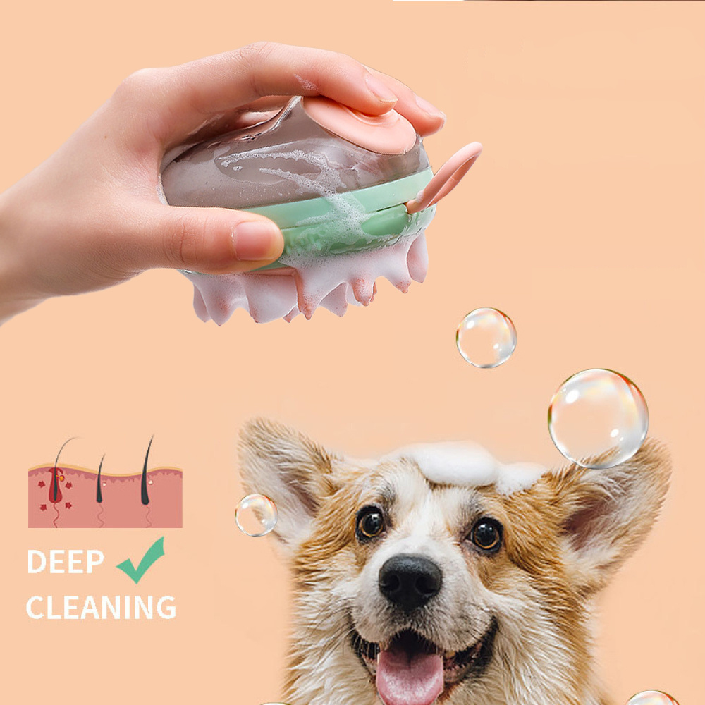 New 2 In 1 Pet Cat Dog Cleaning Bathing Massage Shampoo Soap Dispensing Grooming Brush Pets Supplies - Image 3